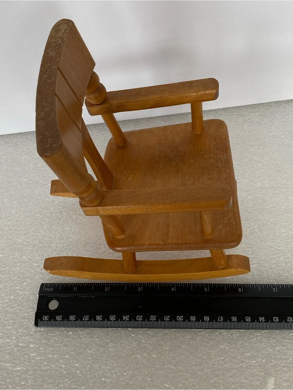 Vintage Strombecker Wooden T-Back Armed Rocking Chair Seat Doll House Furniture